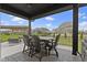 Covered patio with outdoor kitchen, dining table, and seating area offer views of the backyard at 3840 Shady Lake Dr, Westfield, IN 46074