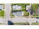 A top-down aerial view of a property featuring a fenced yard with a detached garage at 401 N Swope St, Greenfield, IN 46140