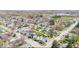 An aerial view features a neighborhood on a sunny day with mature trees and neat streets at 401 N Swope St, Greenfield, IN 46140