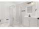 New modern bathroom with shower, toilet, sink, vanity, and black fixtures at 401 N Swope St, Greenfield, IN 46140