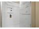 Clean, white shower with glass door and shower products included at 621 Fireside Dr, Greenwood, IN 46143