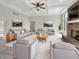 Spacious living room with coffered ceilings, fireplace, neutral decor, and lots of natural light at 6915 Juliet Dr, Avon, IN 46123
