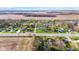 Aerial view showcasing neighborhood homes with mature trees and farmland in the background at 7008 E Jackson St, Muncie, IN 47303