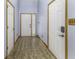 Entry hall featuring wood-look flooring, light blue walls and white doors at 12249 E Harvest Glen Dr, Cumberland, IN 46229
