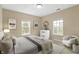 Bright bedroom featuring two windows, a dresser, carpet, and a comfortable bed at 12820 University Cres # 3D, Carmel, IN 46032