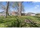 Sprawling backyard features a grassy lawn, mature trees, and detached garage at 1409 S Kiel Ave, Indianapolis, IN 46241