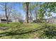 Beautiful backyard with mature trees, grassy lawn, and chain link fence at 1409 S Kiel Ave, Indianapolis, IN 46241