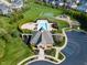 Aerial view of a community pool, clubhouse, and surrounding green spaces, offering a resort-style living experience at 2798 W High Grove Cir, Zionsville, IN 46077