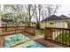 Inviting backyard deck with colorful rug, wooden railing, and lush greenery views at 3133 Ruckle St, Indianapolis, IN 46205