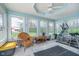 Bright sunroom with many windows and a ceiling fan, ideal for a home gym or relaxing space at 3718 S County Road 101 E, Clayton, IN 46118