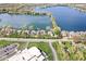 Panoramic aerial view of lakefront homes with expansive views of the water at 3748 Bay Rd S Dr, Indianapolis, IN 46240