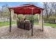 Gazebo on brick patio creates a welcoming outdoor dining space with stylish seating and open-air charm at 4417 Barharbor Ct, Indianapolis, IN 46268