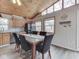 Bright dining room boasting table, modern appliances, wood cabinets, vaulted ceiling and natural light at 6141 Flamingo Dr, Nineveh, IN 46164