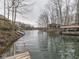 Scenic waterfront view with boat docks and mature trees on a gray day at 6141 Flamingo Dr, Nineveh, IN 46164