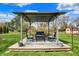 Backyard covered patio seating area provides a relaxing outdoor space at 6826 Hague Rd, Indianapolis, IN 46256