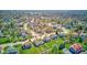 Wide aerial shot showcasing a mature neighborhood with tree coverage, established lawns, and various home styles at 7634 Pennycroft Dr, Indianapolis, IN 46236