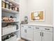 Organized pantry space with ample shelving and storage cabinets, perfect for kitchen essentials at 496 Bridgemont Ln, Carmel, IN 46032