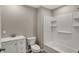 Bathroom featuring a tub and shower combination, white vanity, and neutral walls at 508 Miller Ave, Shelbyville, IN 46176