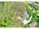 An aerial shot shows a cozy home nestled among mature trees, with a manicured lawn and paved driveway leading to the house at 70 Williamsburg Ct, Zionsville, IN 46077