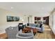 Cozy living room features neutral tones, recessed lighting, and an open layout to the kitchen at 70 Williamsburg Ct, Zionsville, IN 46077