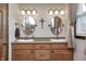 Bathroom with a dual sink vanity, oval mirrors, wood cabinets, and modern fixtures at 7170 Janean Dr, Brownsburg, IN 46112