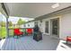 The home features a comfortable covered deck with cozy seating, a grill, and a relaxing outdoor ambiance at 7170 Janean Dr, Brownsburg, IN 46112