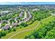 Aerial view of a residential neighborhood with tree-lined streets, manicured lawns, and sidewalks at 9318 Windrift Way, Zionsville, IN 46077