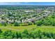 Panoramic aerial view of a suburban neighborhood featuring residential homes, green spaces, and a serene pond at 9318 Windrift Way, Zionsville, IN 46077