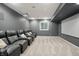 Home theater in basement with recliner seating and a projector screen for immersive entertainment at 9318 Windrift Way, Zionsville, IN 46077
