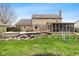 Expansive backyard with a patio, fire pit, and screened porch, perfect for outdoor entertaining at 950 Nevelle Ln, Carmel, IN 46032
