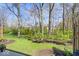 Lush backyard with mature trees, green grass, and landscaped garden beds at 11264 Fonthill Dr, Indianapolis, IN 46236