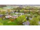 Real estate aerial shot of a suburban neighborhood, displaying neat lawns, tree coverage, and community proximity at 1213 Fairview Dr, Greenfield, IN 46140
