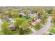 Aerial view of a residential neighborhood with mature trees, green lawns, and well-maintained homes at 1213 Fairview Dr, Greenfield, IN 46140