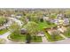 Scenic aerial view of homes in a verdant neighborhood with mature trees and well-maintained lawns and landscaping at 1213 Fairview Dr, Greenfield, IN 46140