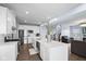 Modern kitchen with stainless appliances, white cabinets, large island with a stone accent wall at 12902 Girvan Way, Fishers, IN 46037