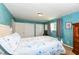 Spacious bedroom with blue textured walls, two closets and a white decorative bed frame at 143 Beechview Ln, Indianapolis, IN 46217