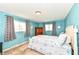 Charming bedroom with blue textured walls, two windows, and classic white bed frame at 143 Beechview Ln, Indianapolis, IN 46217