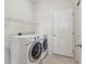 Laundry room featuring modern washer and dryer, wire shelf, and white door for convenience at 14323 Chariots Whisper Dr, Carmel, IN 46074