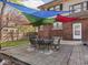 Backyard patio with colorful sunshades over a table and chairs, brick home with lush lawn at 3128 E Fall Creek Pkwy N Dr, Indianapolis, IN 46205