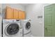 Functional laundry room with modern appliances and overhead cabinet storage at 4541 Greenthread Ct, Zionsville, IN 46077