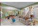 Open-concept living area with a comfortable sectional sofa, dining area, and a staircase, perfect for entertaining at 4541 Greenthread Ct, Zionsville, IN 46077