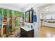 Bathroom with a unique shower curtain, vanity, and well-lit mirror at 540 S Broadway St, Atlanta, IN 46031