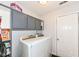 Laundry room with white washer and dryer and grey cabinets at 7332 Quartz Rock Rd, Indianapolis, IN 46236