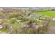 Neighborhood aerial view featuring mature trees, green lawns, and houses at 874 S Sycamore Dr, Greenfield, IN 46140
