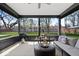 Relaxing sunroom featuring ample seating, a ceiling fan, and large windows offering scenic backyard views at 9944 Holaday Dr, Carmel, IN 46032