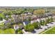 A sunny aerial view shows a residential neighborhood with mature trees and green spaces at 11651 Beardsley Way, Fishers, IN 46038