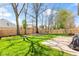 Fenced backyard with green grass, a patio, a fire pit, and a garden bed offer outdoor enjoyment at 11651 Beardsley Way, Fishers, IN 46038