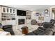 Comfortable living room with a fireplace, built-in cabinets, and a stylish glass coffee table, perfect for relaxation at 1242 Petit Verdot Dr, Westfield, IN 46074