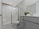 Bathroom with a shower and glass door, modern sink, and vanity at 1979 Lunenburg Dr, Westfield, IN 46074