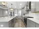 Contemporary kitchen boasts stainless steel appliances, white countertops, and ample storage at 1979 Lunenburg Dr, Westfield, IN 46074